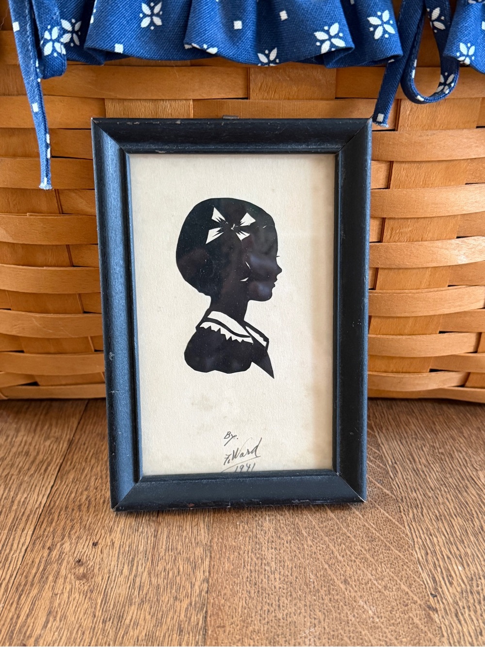 Vintage Framed Silhouette Girl Portrait - Black on Cream